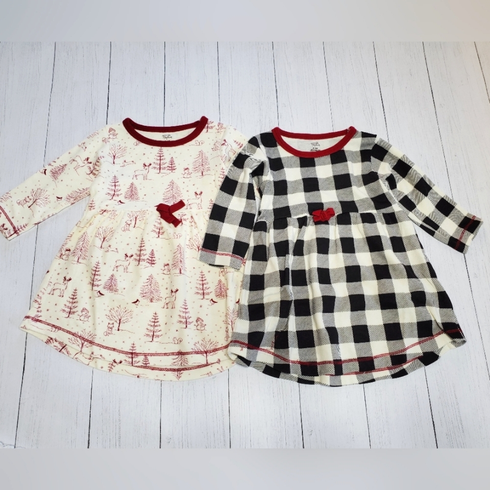2 Christmas Baby Toddler Longsleeve Dresses 9-12 Months